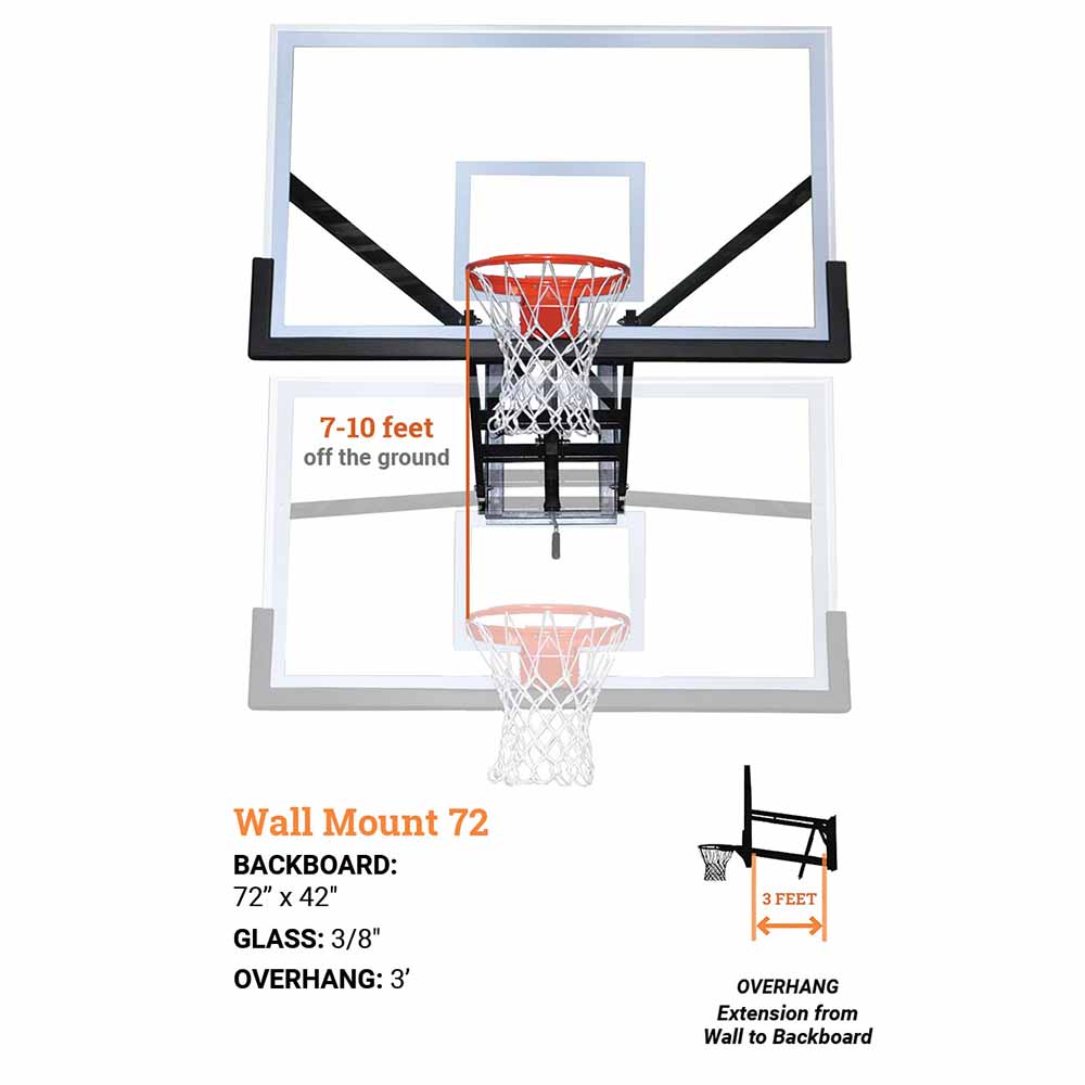 Wall Mount Basketball Hoop Liftable Goal/Stand Standard Tempered